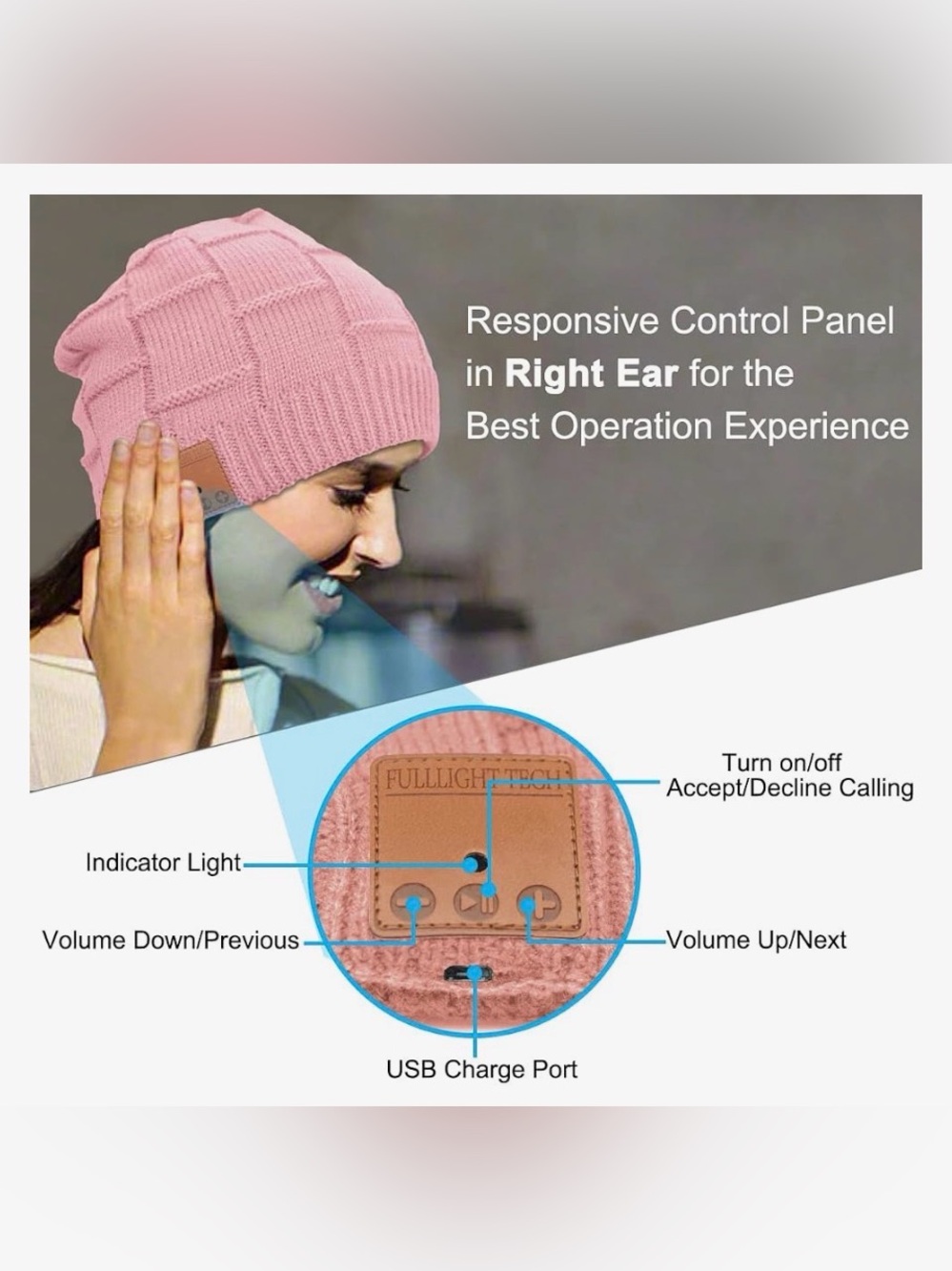 Bluetooth Knit Beanie with Built-In Earbud Headphones - Pink